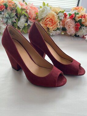 Cato Wine Peep Toe Block Heel Pumps Size 9